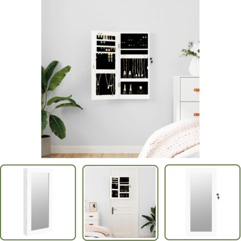Furniture Limited - Armoire à bijoux avec miroir murale blanc 30x