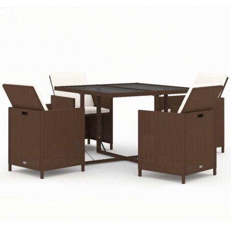 Ensemble Table et Chaise de Jardin  Salon de jardin et coussins 5 pcs Poly rotin Marron 48104 (1/5)