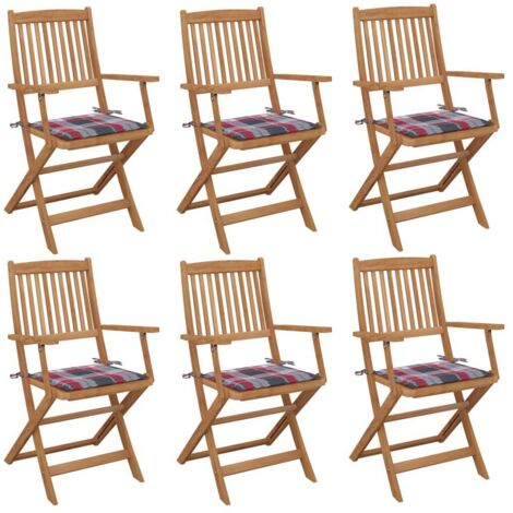 Lot de 6 Chaises pliables de jardin,Fauteuils d'extérieur avec coussins Bois d'acacia -TF64827 (1/5)