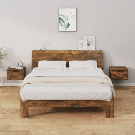 Lot de 2 Tables de chevet murales de chambre,Tables d'Appoint Industriel - Tables de Nuit Chêne fumé 34x30x20 cm -BV44573 (1/5)
