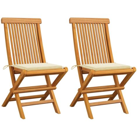 Lot de 2 Chaises/Fauteuils de jardin avec coussins crème Bois de teck massif -TF36441 (1/5)