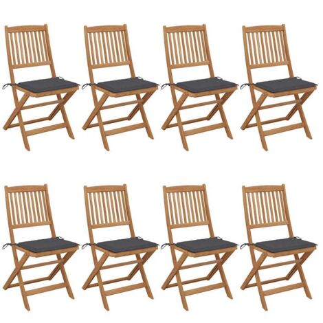 Lot de 8 Chaises pliables de jardin,Fauteuils d'extérieur avec coussins Bois d'acacia -TF38369 (1/5)