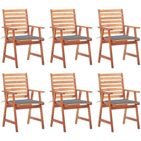 Lot de 6 Chaises à dîner d'extérieur,Fauteuils de Salle à Manger avec coussins Acacia massif -TF63038 (1/5)