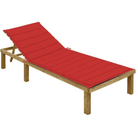 Bain de soleil Moderne - Transat - Fauteuil de jardin relax avec coussin rouge Bois de pin imprégné Chic-484285 (1/5)