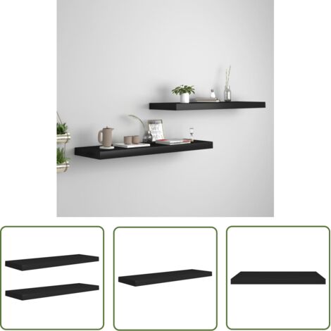 The Living Store Étagères murales flottantes 2 pcs noir 80x23,5x3,8 cm MDF - Étagères Murales - Étagères Flottantes - Décoration Murale - Rangement Mural - Meubles Noirs (1/5)