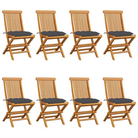 Lot de 8 Chaises/Fauteuils de jardin avec coussins anthracite Teck massif -TF11103 (1/5)