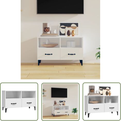 Furniture Limited - Meuble TV Blanc brillant 80x36x50 cm Bois (1/5)