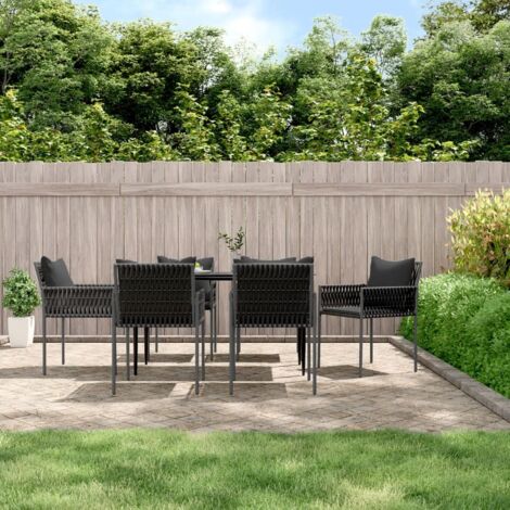 Lot de 6 Chaises/Fauteuils de jardin avec coussins noir 54x61x83 cm rotin -TF72497 (1/5)