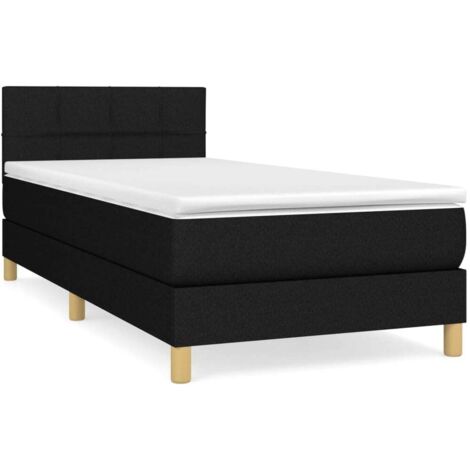 Soldes - Couchage Lit à sommier tapissier avec matelas Noir 90x190 cm Tissu,design Pratique Deco229468 (1/5)