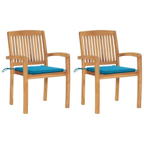 Chaises/Fauteuils de jardin 2 pcs avec coussins bleu Bois de teck massif -TF42862 (1/5)