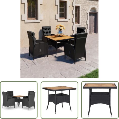 Ensemble Table et Chaise de Jardin Salon de jardin 5 pcs Résine tressée et acacia Noir 12657 (1/5)