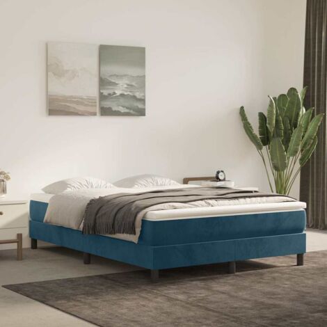 Sommier à ressorts de lit Moderne - Lit pour Adulte Enfant  Cadre de lit pour Chambre Bleu foncé 140x190 cm Velours -FR34605 (1/5)