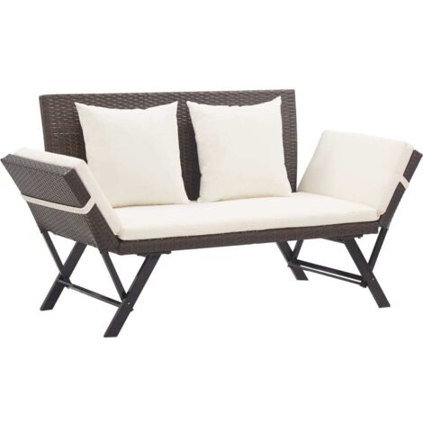 Banc de jardin avec coussins,Moderne Banc terrasse d'extérieur 176 cm Marron Résine tressée -FV35396 (1/5)