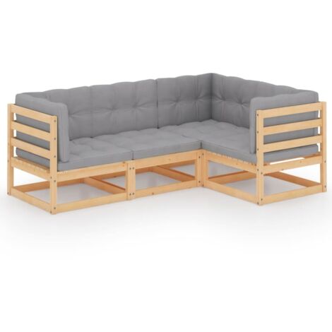 Salon de jardin 4 pcs,Mobilier de terrasse,Table et Chaise pour Relax avec coussins Bois de pin massif -YZ592577 (1/5)