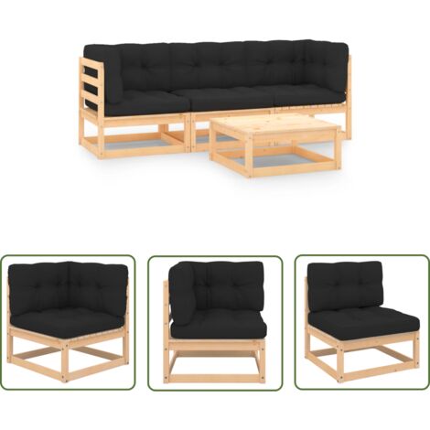 INLIFE Salon de jardin 4 pcs avec coussins Bois de pin solide (1/5)