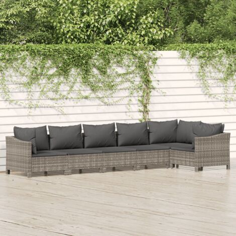 Salon de jardin 6 pcs,Mobilier de terrasse,Table et Chaise pour Relax avec coussins Gris Résine tressée -YZ574680 (1/5)