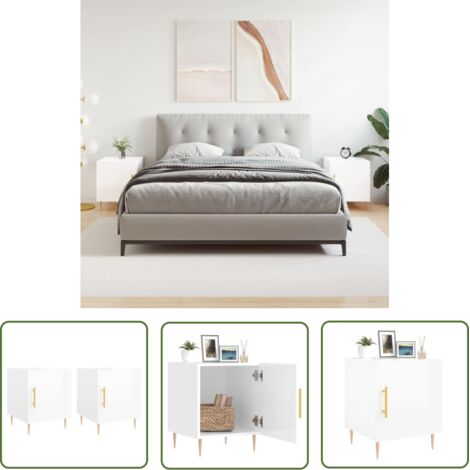 The Living Store Tables de chevet 2 pcs blanc brillant 40x40x50 cm - Table De Chevet - Meuble De Chambre - Armoire De Chevet - Commode - Design Moderne (1/5)