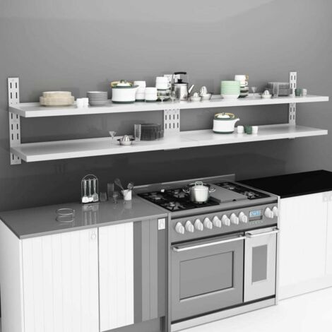Meuble Étagère de salon Étagères murales flottantes à 2 niveaux 2 pcs Inox 300x30 cm -BV29373 (1/5)