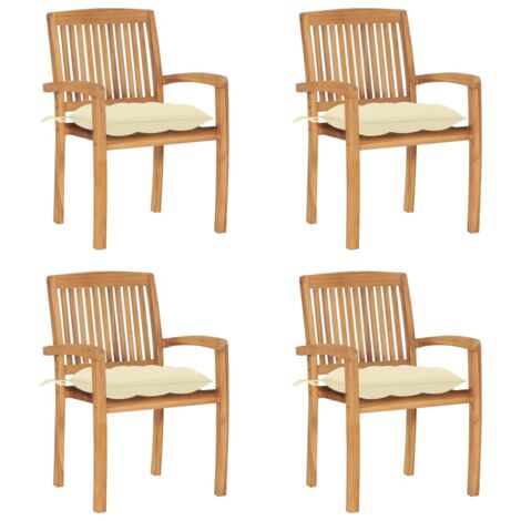 Lot de 4 Chaises/Fauteuils de jardin empilables avec coussins Teck solide -TF67780 (1/5)