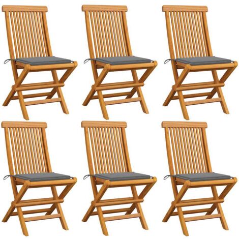 Lot de 6 Chaises/Fauteuils de jardin avec coussins gris Bois de teck massif -TF54252 (1/5)