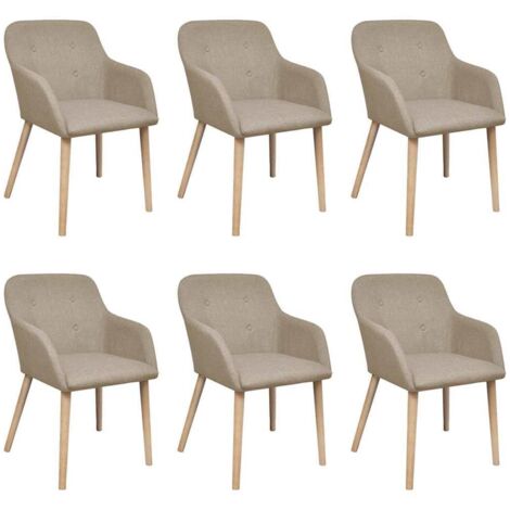 Lot de 6 Chaises à manger,Chaises de salle à manger beige tissu et chêne massif HH71674 (1/5)