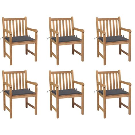 Chaises/Fauteuils de jardin 6 pcs avec coussins anthracite Bois de teck -TF87378 (1/5)