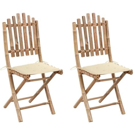 Lot de 2 Chaises pliables de jardin,Fauteuils d'extérieur avec coussins Bambou -TF60884 (1/5)