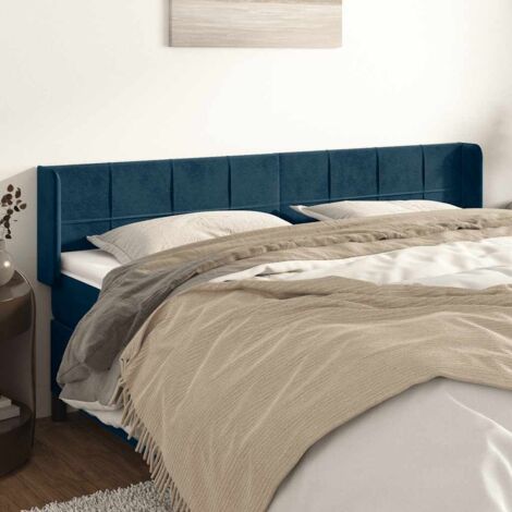 Armoire de tête de lit classique Tête de lit avec oreilles solide pour Chambre - Bleu foncé 203x16x78/88 cm Velours -87212 (1/5)