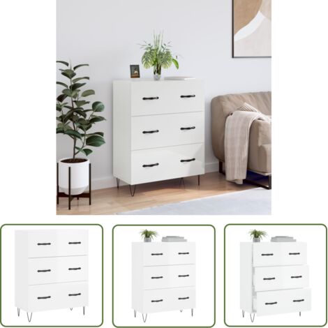 The Living Store Buffet Blanc brillant 69,5x34x90 cm Bois d'ingénierie - Buffet - Meuble De Rangement - Commode - Mobilier - Design Classique (1/5)