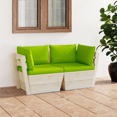 Canapé Scandinave,Canapé/Sofa palette à 2 places de jardin avec coussins Bois d'épicéa -Q2952 (1/5)
