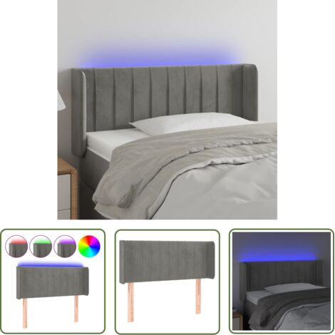The Living Store Tête de lit à LED Gris clair 103x16x78/88 cm Velours - Tête De Lit Led - Tête De Lit Velours - Tête De Lit Moderne - Éclairage Led - Têtière De Lit (1/5)
