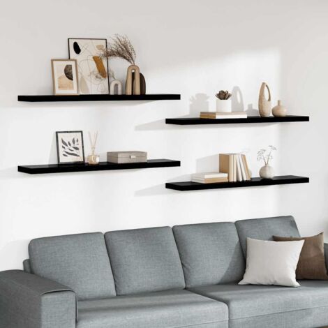 Lot de 4 Étagère murale multiposition - Étagère murale flottante Noir brillant 120x23,5x3,8cm MDF -BV59870 (1/5)