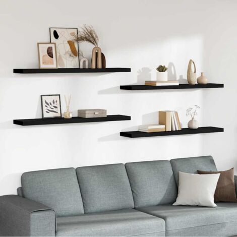 Lot de 4 Étagères murales flottantes pour Salon Bureau Chambre Noir 120x23,5x3,8 cm MDF -BV25152 (1/5)