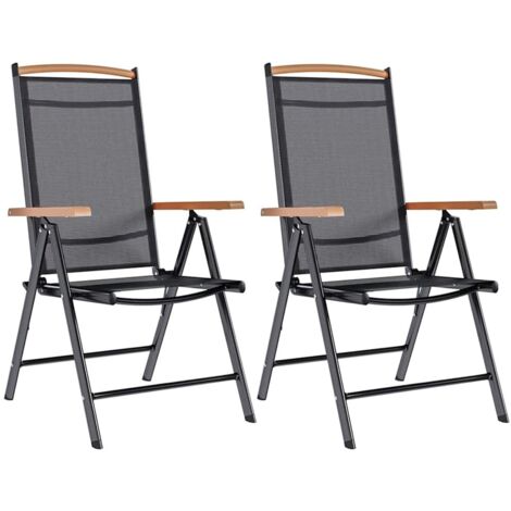 Chaises de jardin pliables 2 pcs,Fauteuils d'extérieur aluminium et textilène noir -TF66451 (1/5)