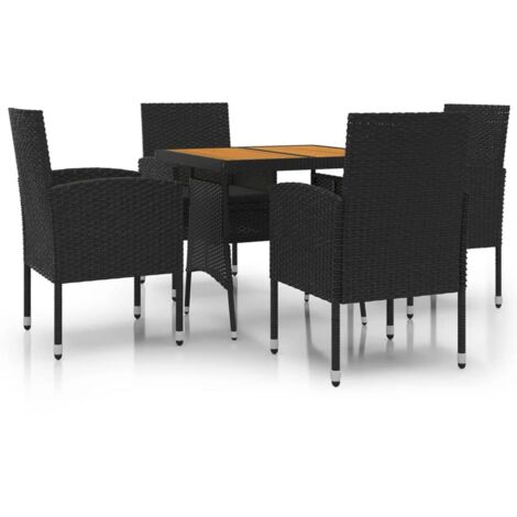 Ensemble Table et Chaise de Jardin  Salon de jardin 5 pcs Résine tressée Noir 44403 (1/5)