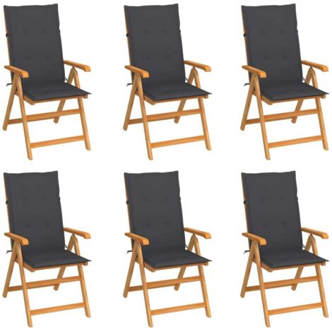 Chaises/Fauteuils de jardin 6 pcs avec coussins anthracite Bois de teck -TF79118 (1/5)