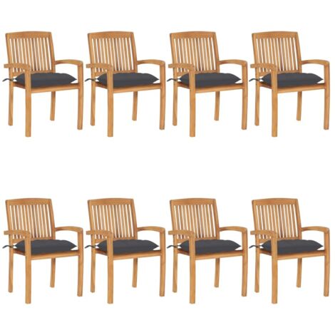 Lot de 8 Chaises/Fauteuils de jardin empilables avec coussins Teck solide -TF83501 (1/5)