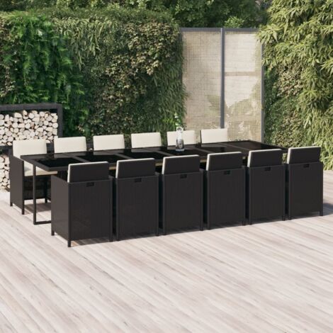 13 pcs Ensemble à dîner de jardin Table et Chaises de Salle à Manger avec coussins Résine tressée Noir -27103 (1/5)