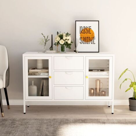 Buffet,Placard de cuisine,Meuble de rangement Blanc 105x35x70 cm Acier et verre trempé -TZ63298 (1/5)