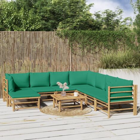 9 pcs Salon de jardin, Ensemble table et chaises de jardin, Meuble de jardin avec coussins vert bambou MKW316166 (1/5)