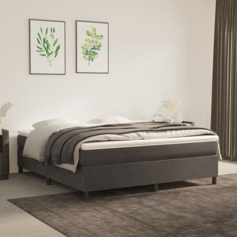 Sommier à ressorts de lit Moderne - Lit pour Adulte Enfant Cadre de lit pour Chambre Gris foncé 180x200 cm Velours -FR10123 (1/5)