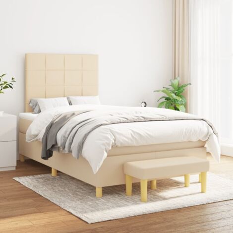 Lit adulte Durable,Lit à sommier Tapissier + Matelas Crème 120x200 cm Tissu -37480 (1/5)