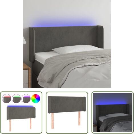 The Living Store Tête de lit à LED Gris foncé 83x16x78/88 cm Velours - Tête De Lit Led - Tête De Lit Velours - Tête De Lit Moderne - Éclairage Led - Têtière De Lit (1/5)