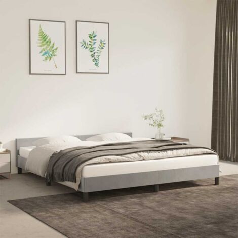 Lit adulte avec tête de lit - Cadre de lit - Lit simple Gris clair 160x200 cm Velours -77893 (1/5)
