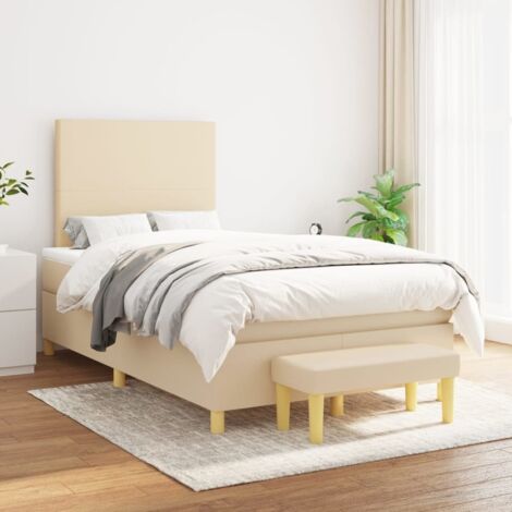 Lit adulte,Lit avec Sommier et Matelas confortable pour Chambre,Ensemble Lit à sommier tapissier Crème 120x200 cm Tissu -BVN12489 (1/5)
