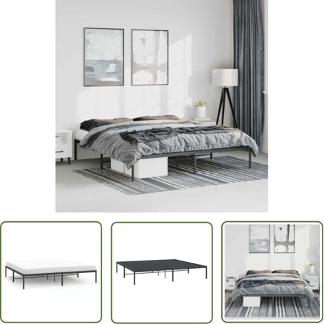 The Living Store Cadre de lit métal noir 183x213 cm - Cadre De Lit - Lit Double - Lit Metal - Lit Noir - Meuble Chambre (1/5)