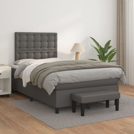Lit adulte Durable,Lit à sommier Tapissier + Matelas Gris 120x200 cm Similicuir -74059 (1/5)