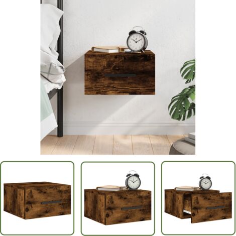 The Living Store Table de chevet murale chêne fumé 35x35x20 cm - Meuble Mural - Table De Nuit - Commode Murale - Étagère Murale - Rangement Mural (1/5)