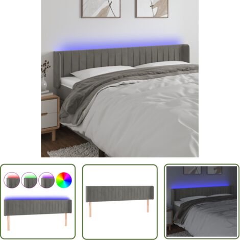The Living Store Tête de lit à LED Gris clair 203x16x78/88 cm Velours - Tête De Lit Led - Tête De Lit Velours - Éclairage Led - Têtière De Lit - Meuble Chambre (1/5)