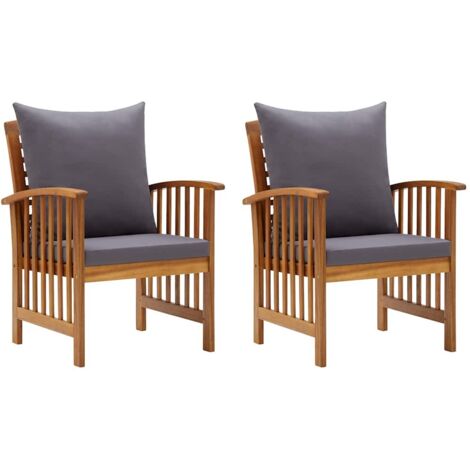 Lot de 2 Chaises/Fauteuils de jardin avec coussins Bois d'acacia massif -TF77222 (1/5)